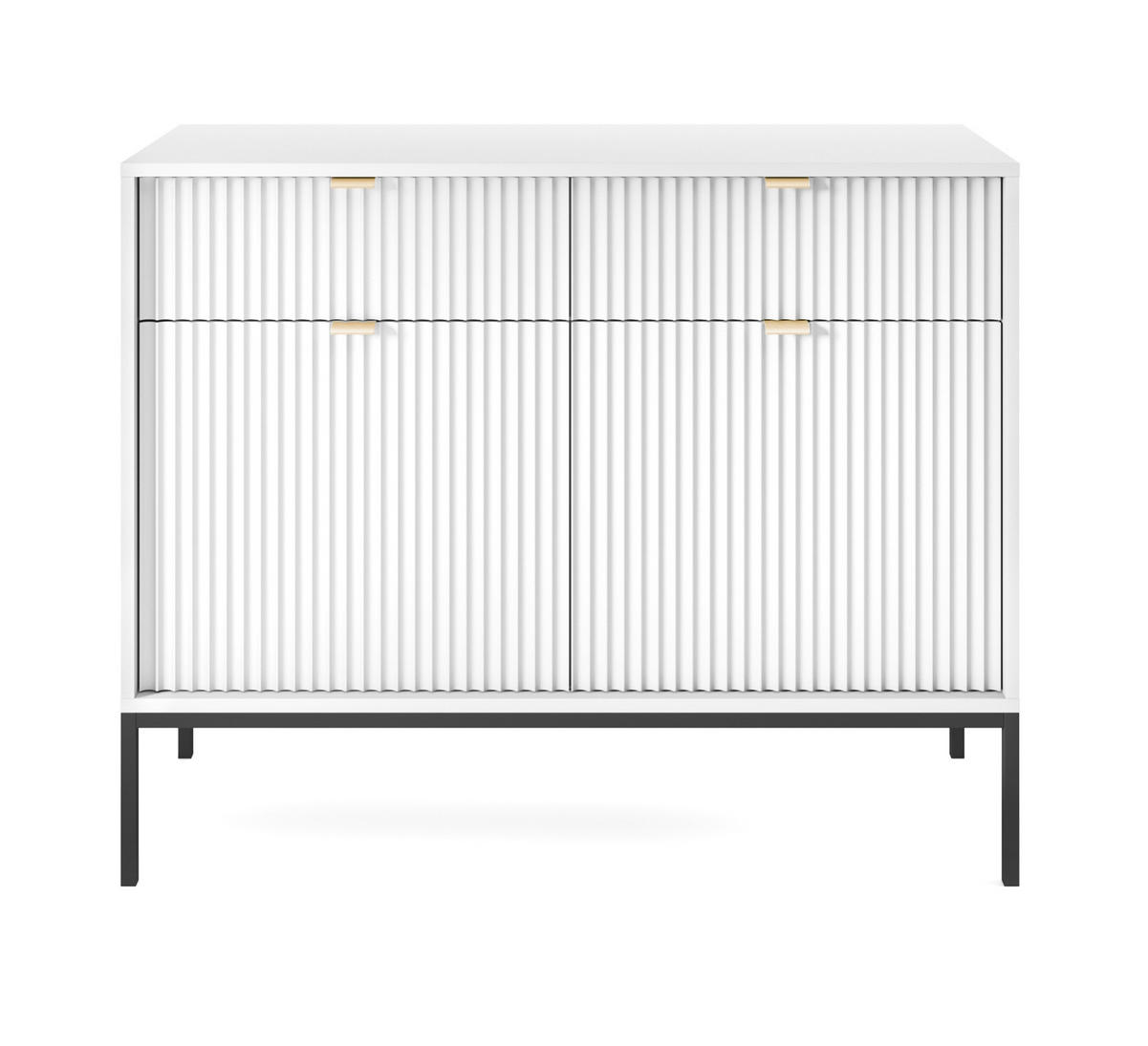 SIDEBOARD Eternas 2T 2S Weiß 104/83/39 cm – schwarze Füße, mit geriffelten Fronten - Schwarz/Weiß, Holzwerkstoff (104/83/39cm) - AX Living