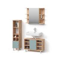 BADMÖBEL-SET Fucino Grün 3 Teile, mit Midischrank Tür klein - Eiche Wotan/Grün, Holzwerkstoff (80/54/32cm) - Livinity®