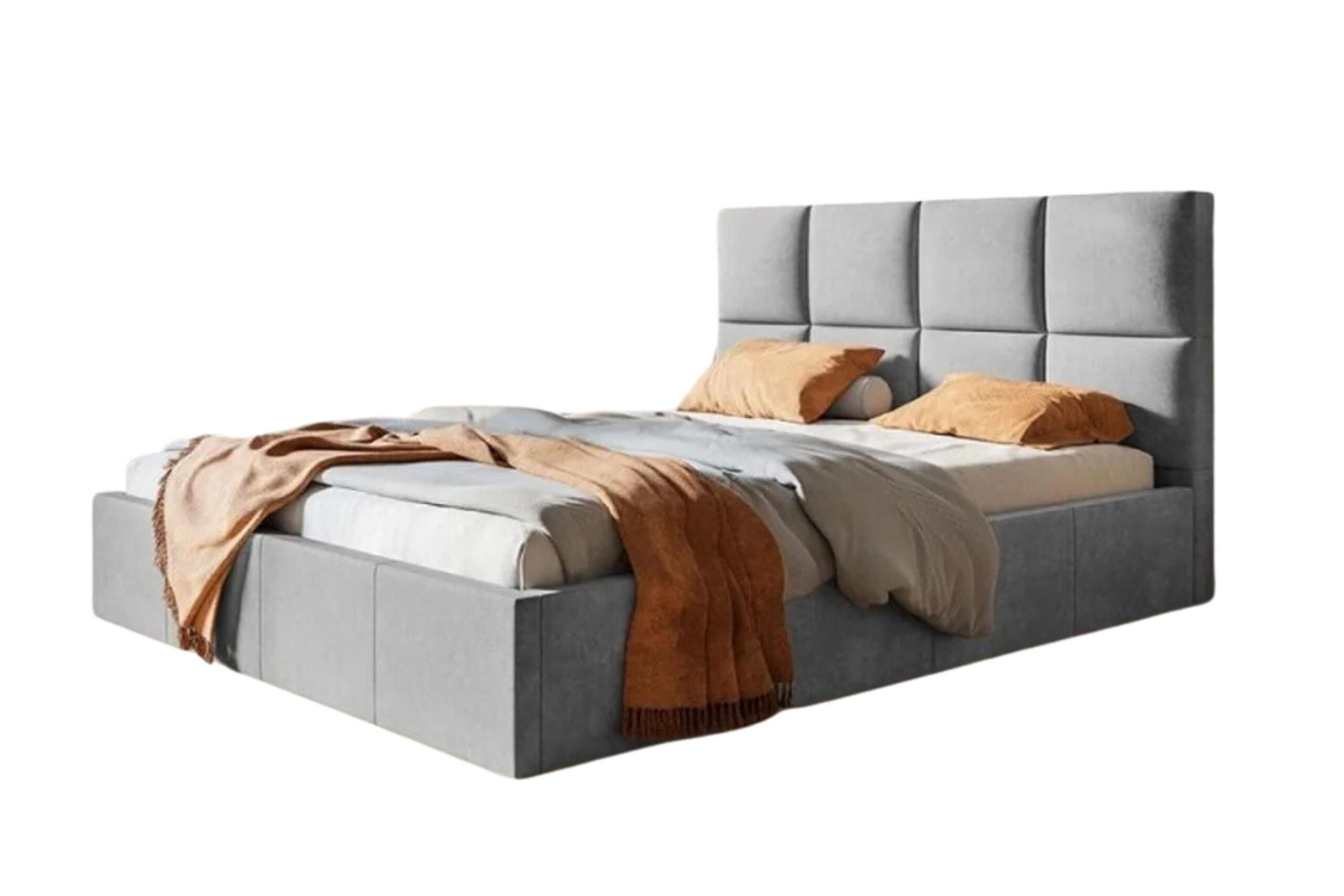 POLSTERBETT SLIM mit Kopfteil, 180x200 cm mit Bettkasten und Lattenrost aus Holz, Velourstoff, Farbe: Grau - Grau, Holz/Kunststoff (180/200cm) - Sepro Meble