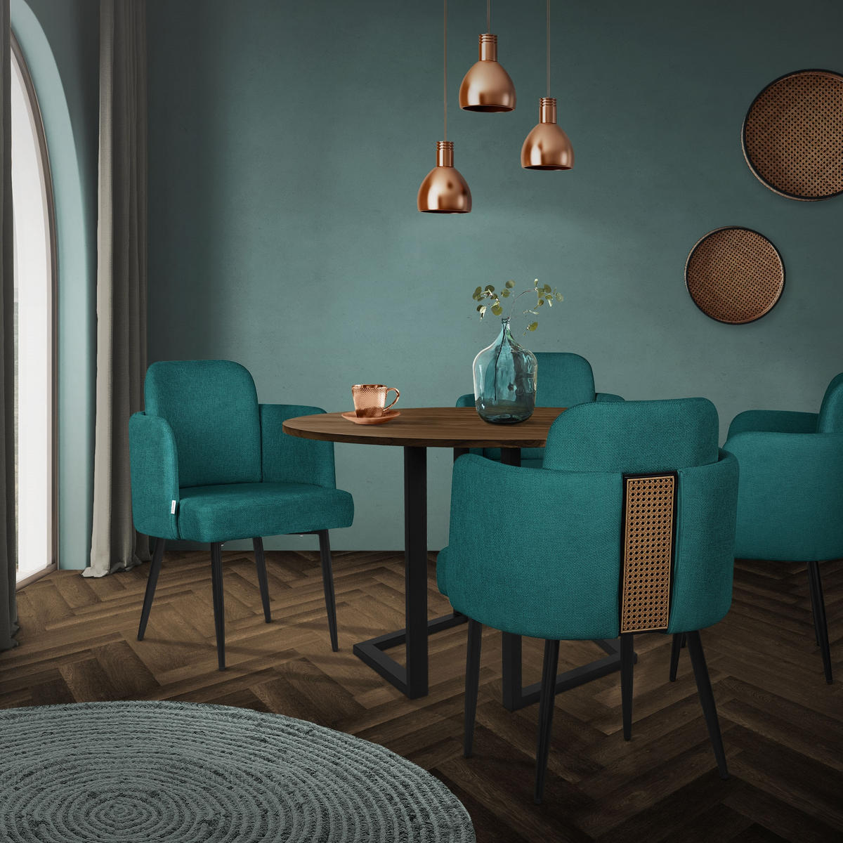 ESSZIMMERSTUHL Petrol mit Stoffbezug - Petrol/Schwarz, Textil/Metall (59/86/59cm) - ML-DESIGN