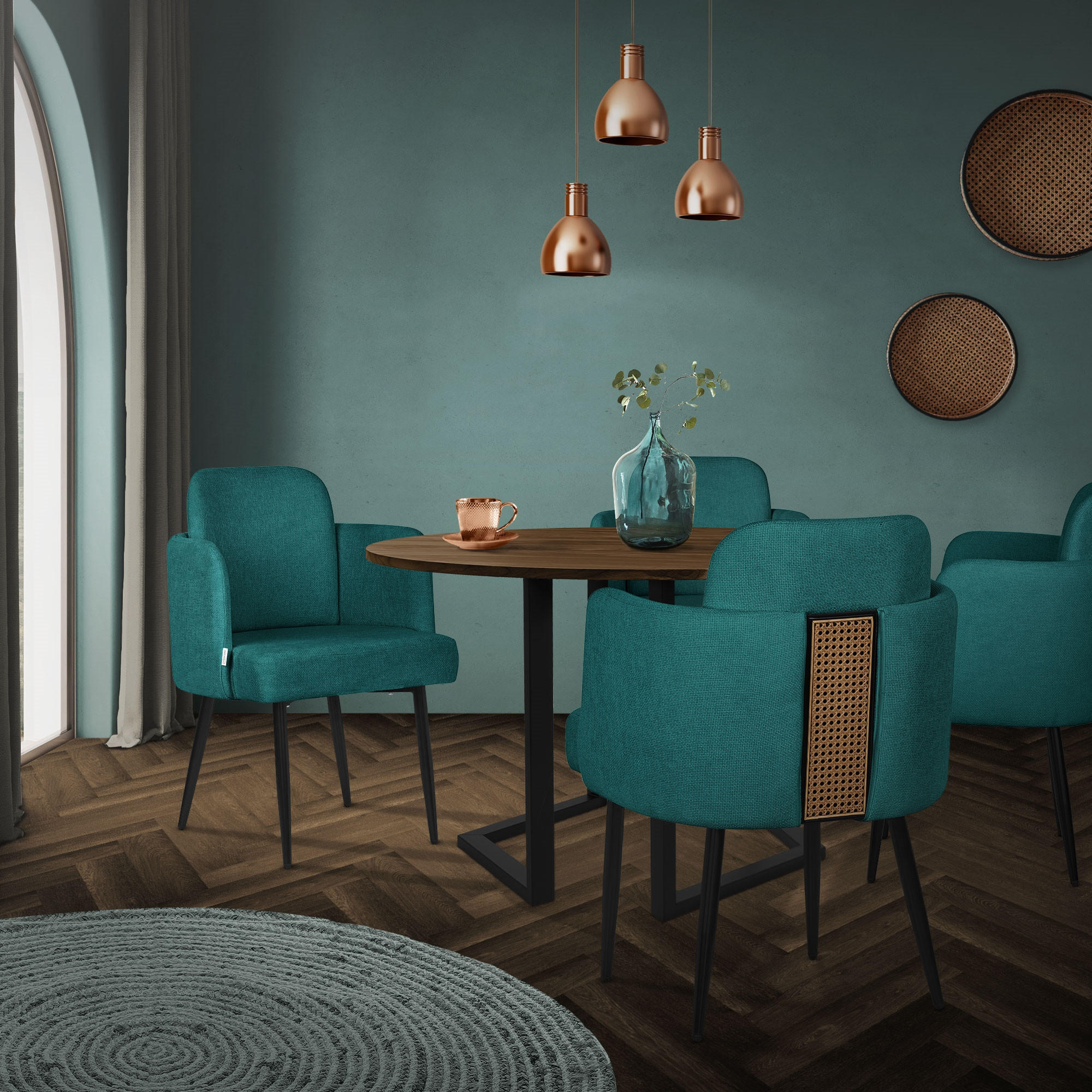 Thumbnail - Ml-Design Esszimmerstühle, Petrol, Textil, 59x86x59 cm, Esszimmer, Stühle, Esszimmerstühle, Armlehnenstühle