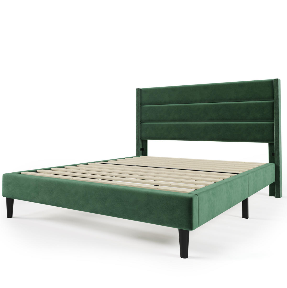 BETT mit Lattenrost 140x200 cm Samt Dunkelgrün - Grün, Holz (140/200cm) - Meubliv