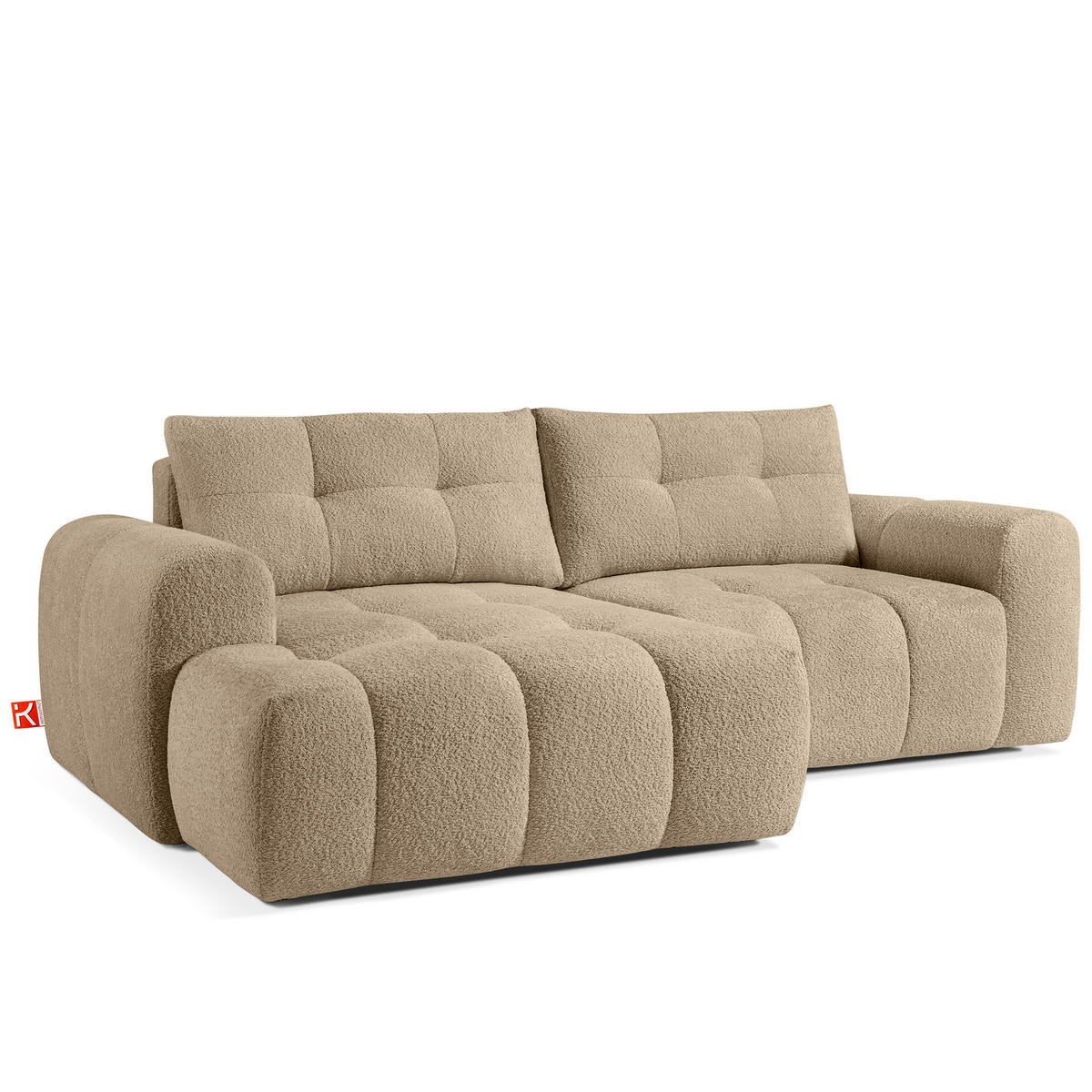 ECKSOFA LINKS RAVIA, Bouclé, Beige - Beige, Holz/Textil (256/104cm) - KONSIMO®
