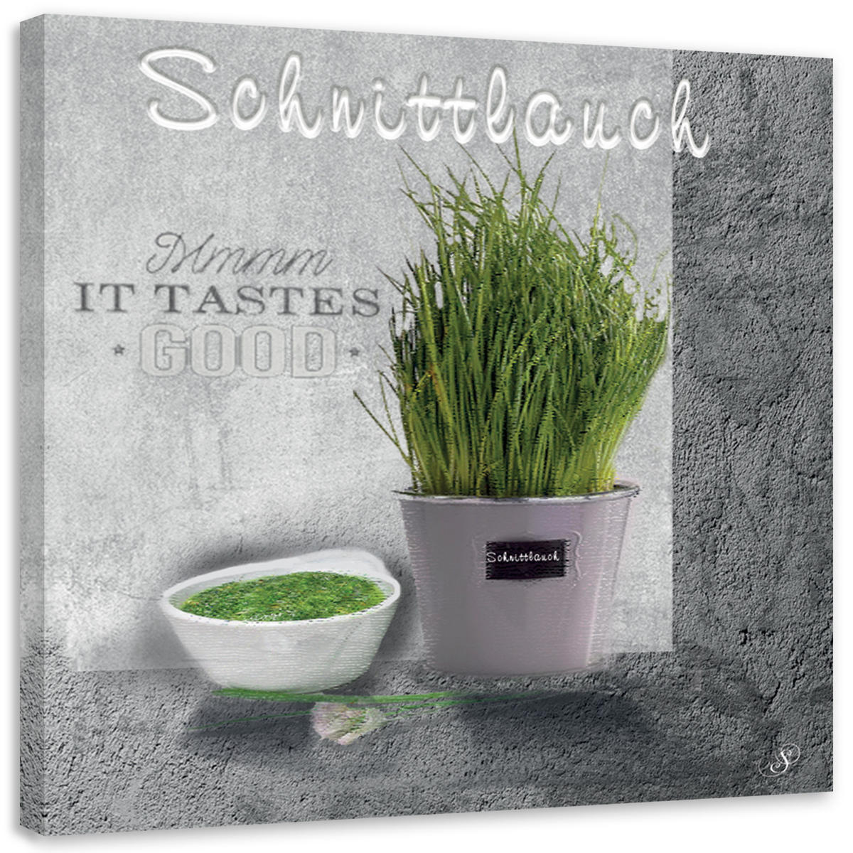 WANDBILD schnittlauch gewürze für die küche - Grau, Textil (50/50cm) - Feeby