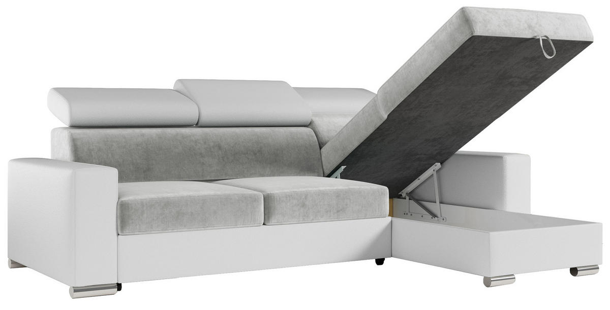 ECKSOFA FOX-L Hellgrau/Weiß - Silberfarben/Hellgrau, Kunststoff/Textil (242/168cm) - MKS
