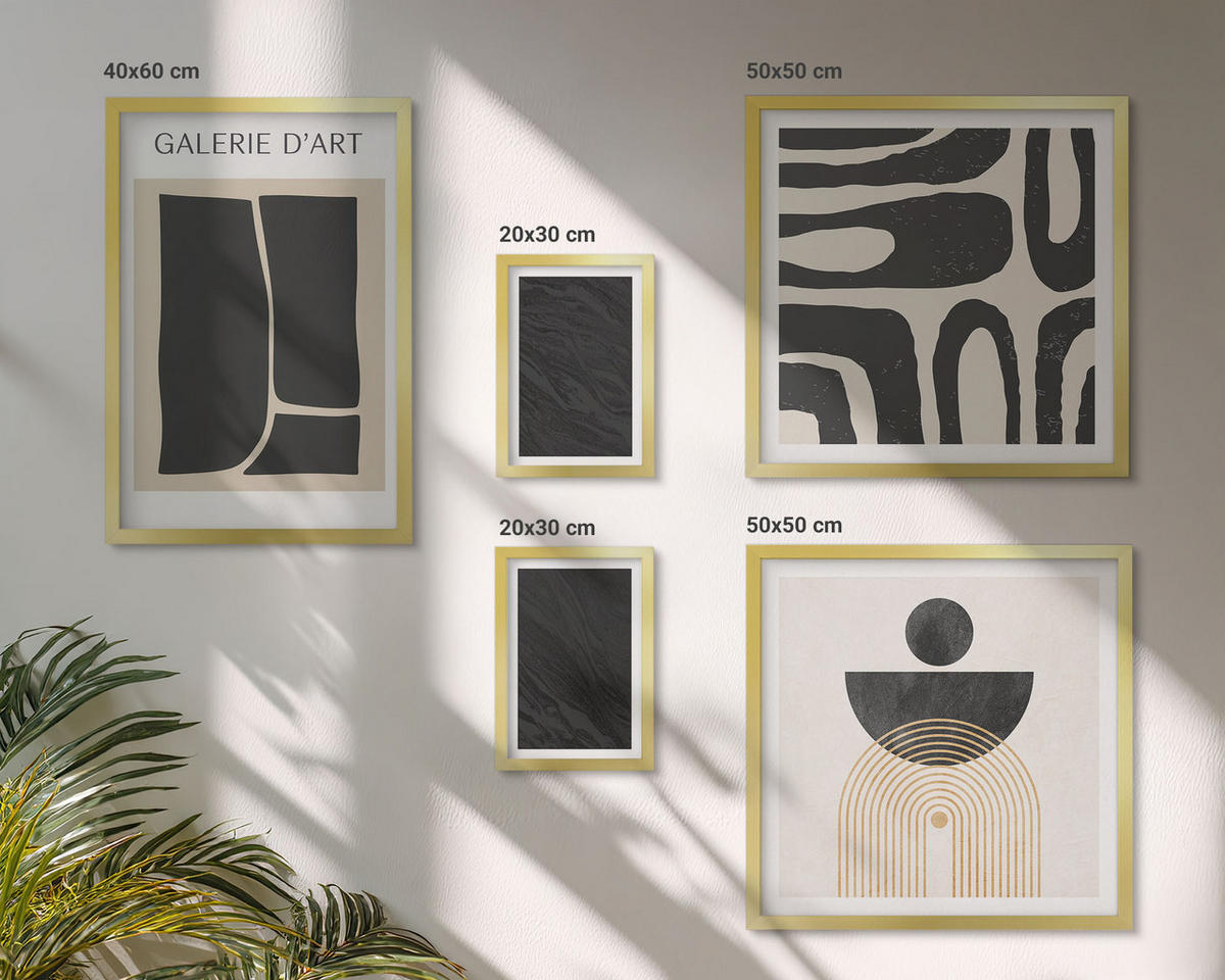 BILDER SET 5er Set - 50x50 cm & 20x30 cm & 40x60 cm Goldrahmen - Abstrakte Marmorformen - Goldfarben, Kunststoff (40/60cm) - TULUP