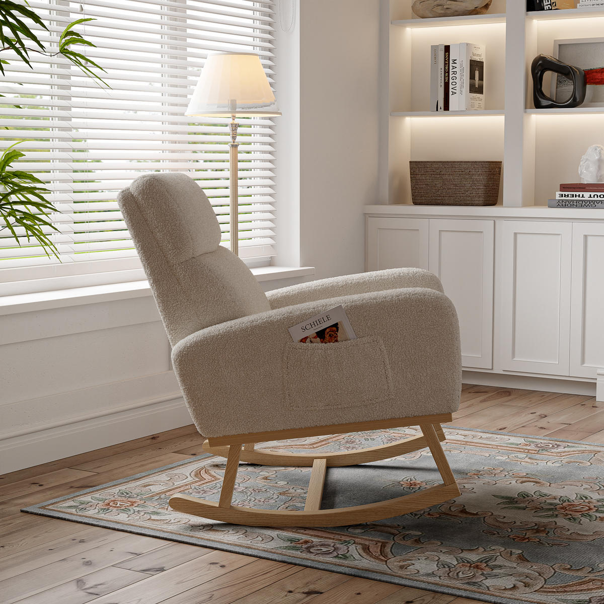 SCHAUKELSTUHL Beige, Relaxsessel mit Massivholzbeinen - Beige, Holz/Textil (69/87/79cm) - PARAFTA HOME