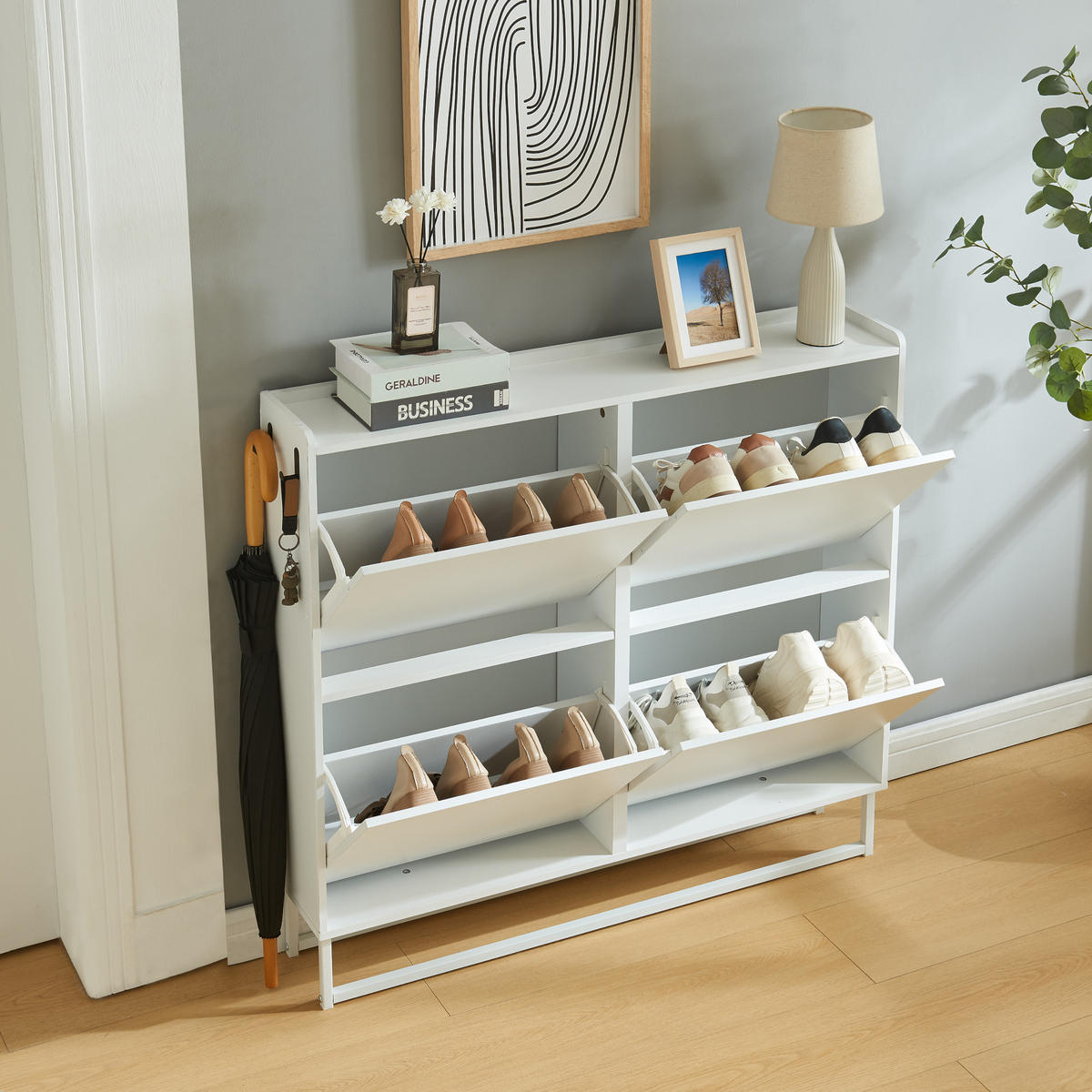 SCHUHKIPPER Ylitornio - Weiß, Holzwerkstoff (100/91.5/19cm) - [en.casa]