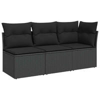 LOUNGESOFA mit Kissen, 3-Sitzer, 172/62/69 cm, aus Poly Rattan, Schwarz - Schwarz, Kunststoff (62/69/172cm) - vidaXL