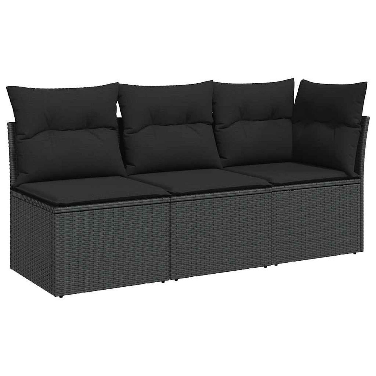 LOUNGESOFA mit Kissen, 3-Sitzer, 172/62/69 cm, aus Poly Rattan, Schwarz - Schwarz, Kunststoff (62/69/172cm) - vidaXL