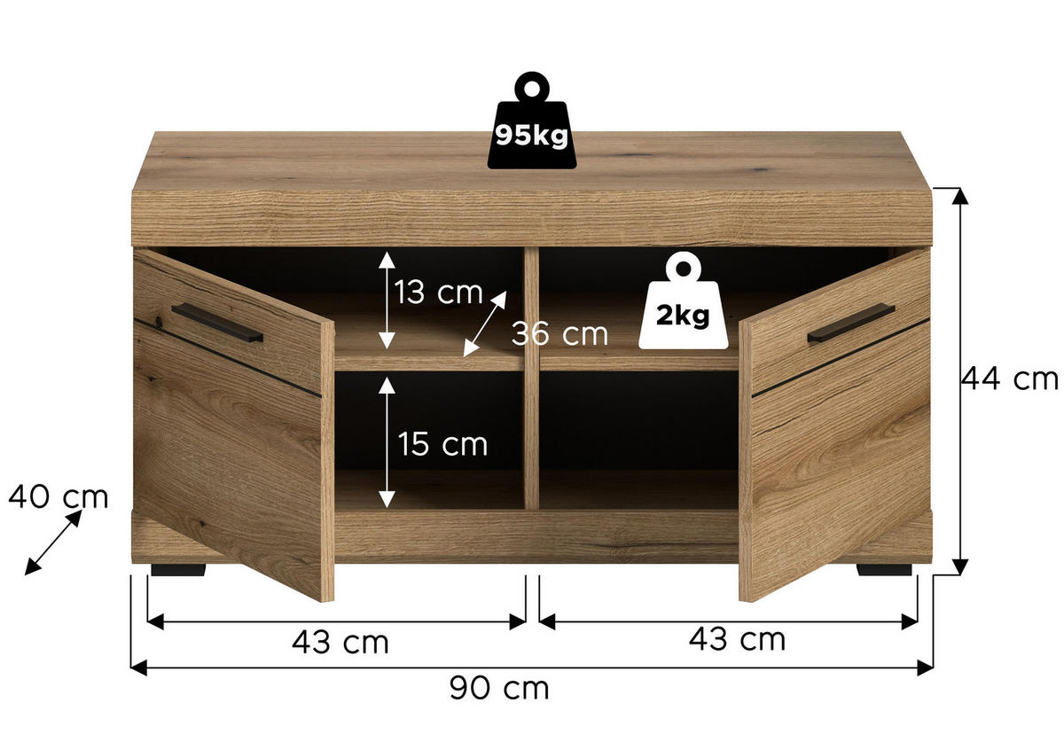 SITZBANK Vento (B/H/T: ca. 90/44/40 cm) in Evoke Oak Nachbildung/Evoke Oak Nachbildung - Eichefarben, Holzwerkstoff (90/44/40cm)