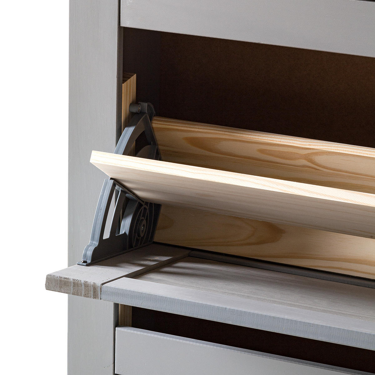 SCHUHKIPPER - Kiefer massiv - Schwarz/Kieferfarben, Holz/Metall (99/123/32cm) - home24