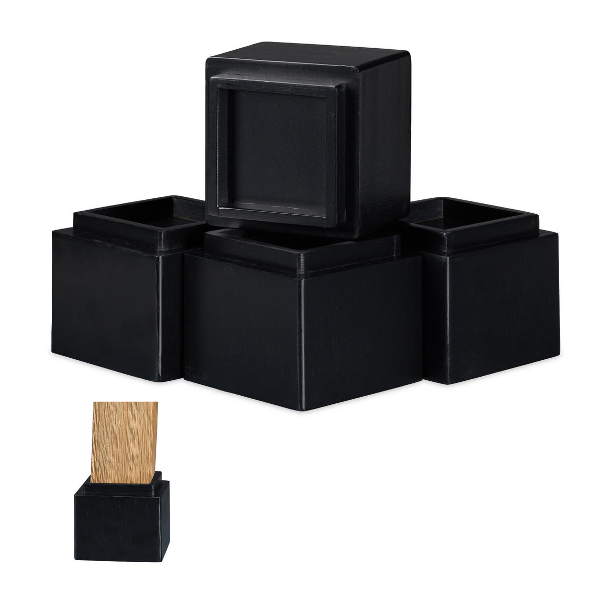 4XMÖBELERHÖHER - Schwarz, Holz (11.5/10/11.5cm) - Relaxdays