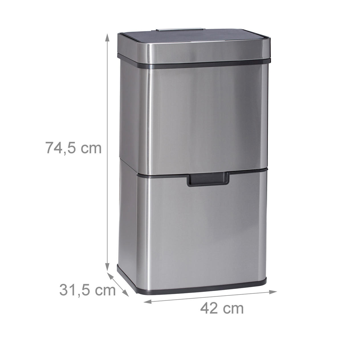 MÜLLTRENNSYSTEM - Silberfarben, Kunststoff/Metall (42/74.5/31.5cm) - Relaxdays