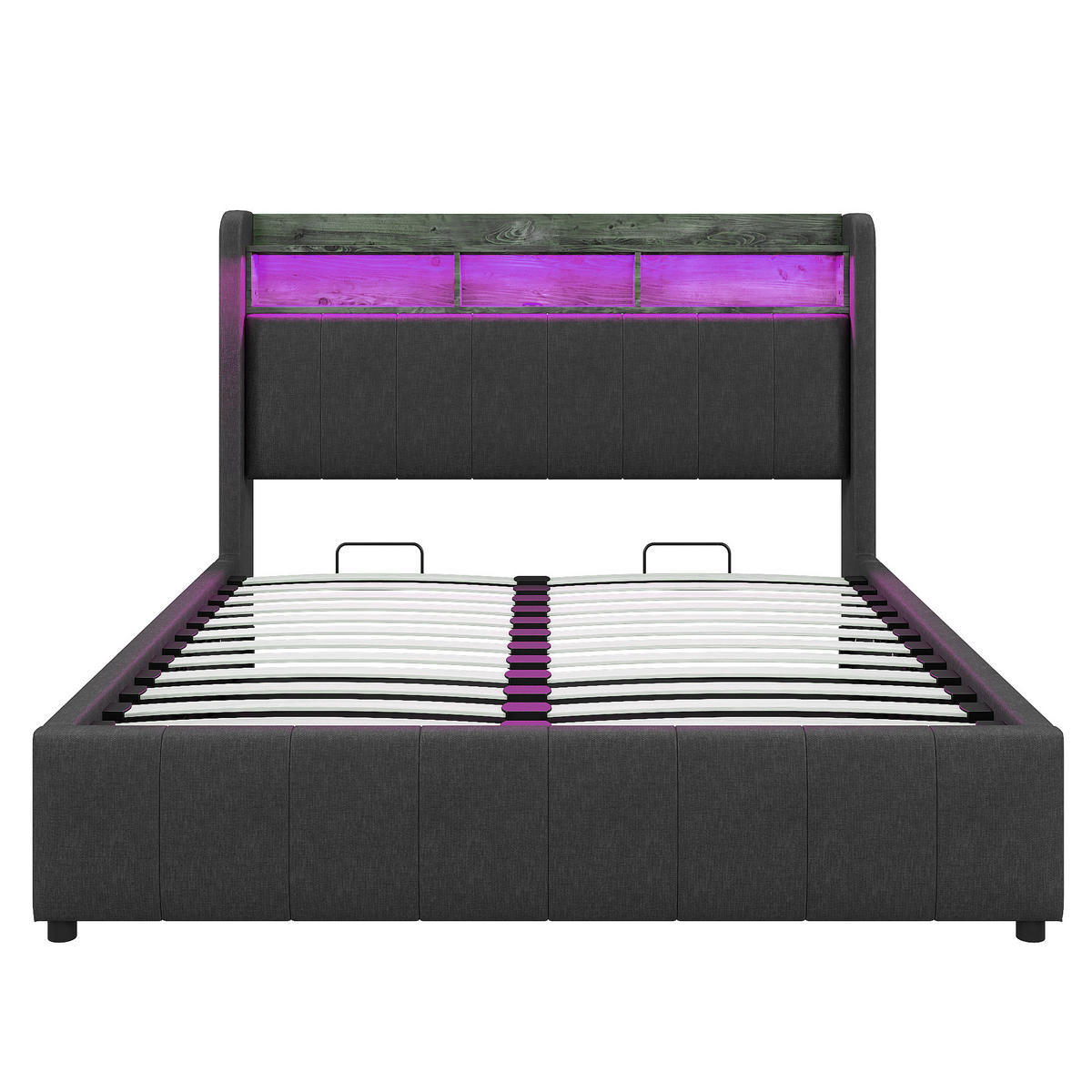 POLSTERBETT 160x200cm, LED, USB, Kopfteil Ablage+Stauraum, Grau - Grau, Textil (160/200cm)