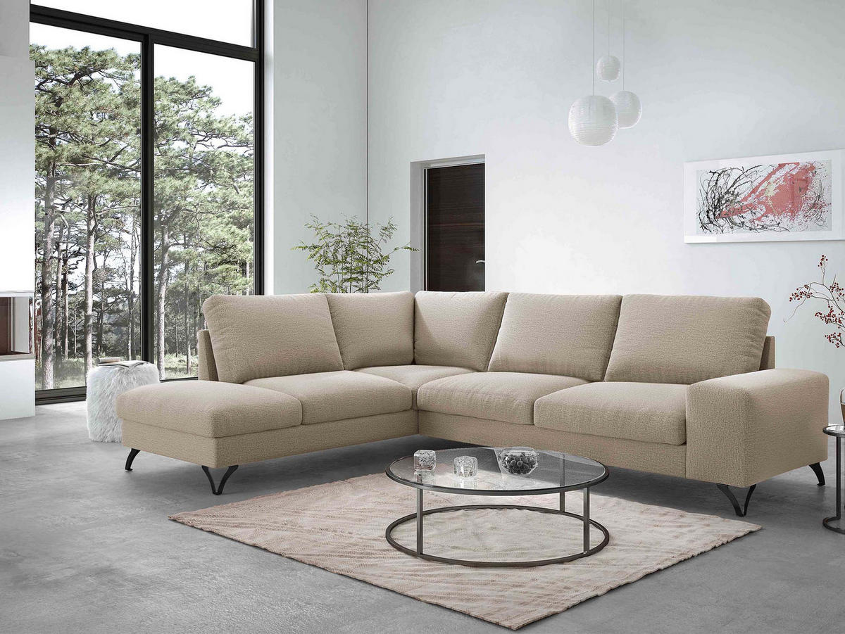 ECKSOFA Flavio Bis, Seite: Links - L3F+L2F+R4 - Beige/Schwarz, Holz/Textil (285/214cm) - MIRJAN24