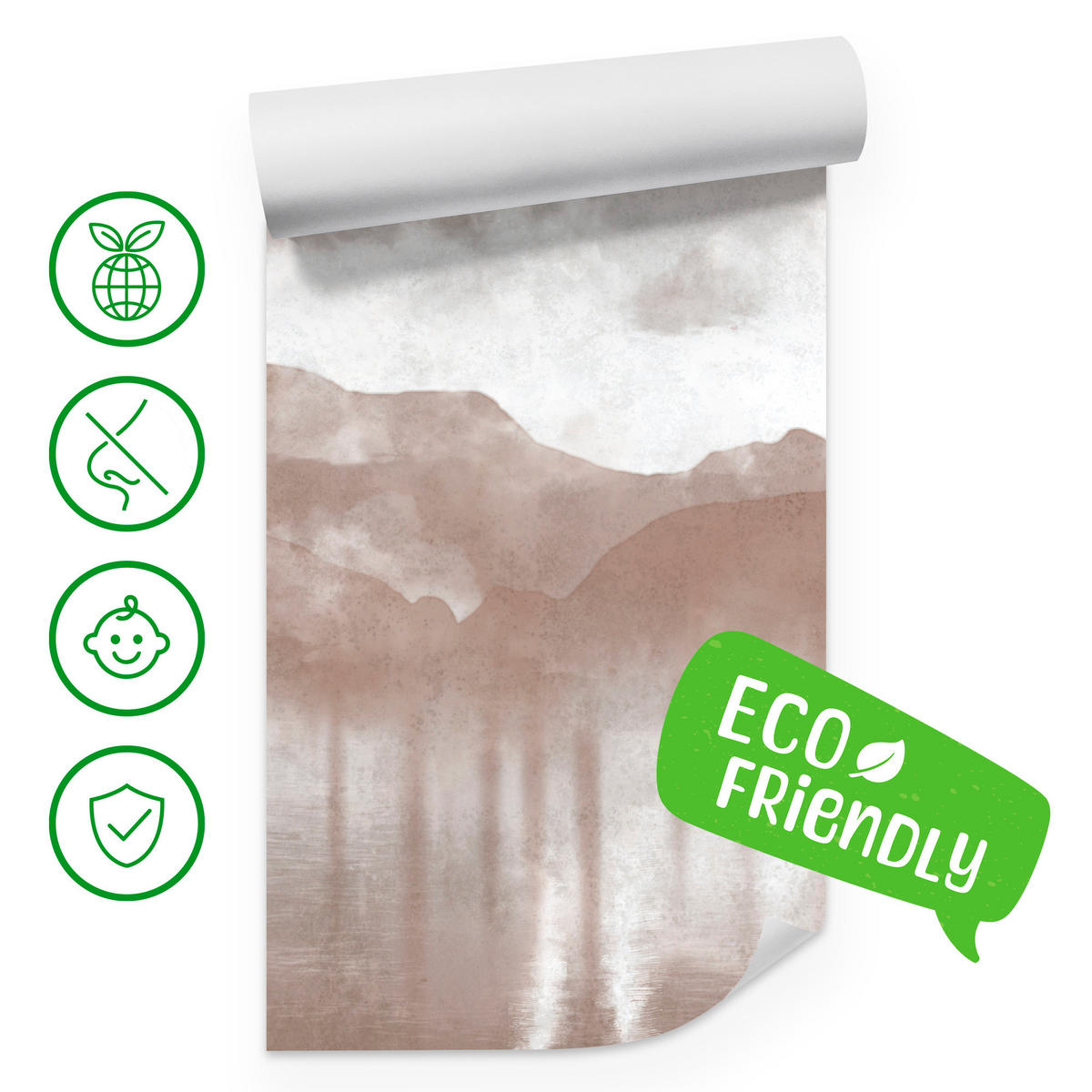 FOTOTAPETE Neblige beige Landschaft Berge 200x140 - Beige/Braun, Papier (200/140cm) - Muralo