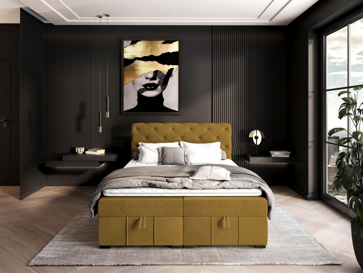 BOXBETT Gisel - Gelb, Holzwerkstoff/Textil (160/200cm) - Fun Möbel
