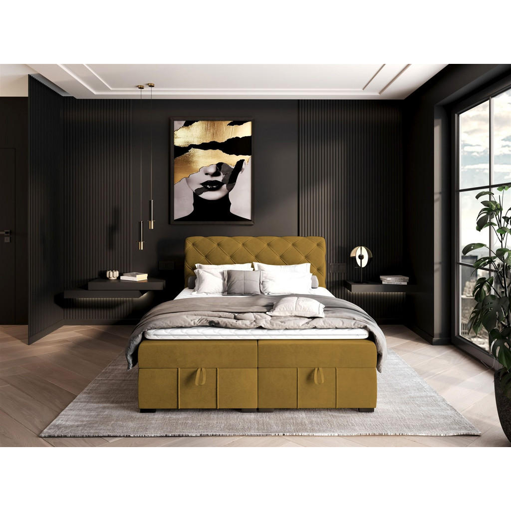 Thumbnail - Fun Möbel Boxbett, Gelb, Textil, 180x200 cm, Schlafzimmer, Betten, Boxspringbetten