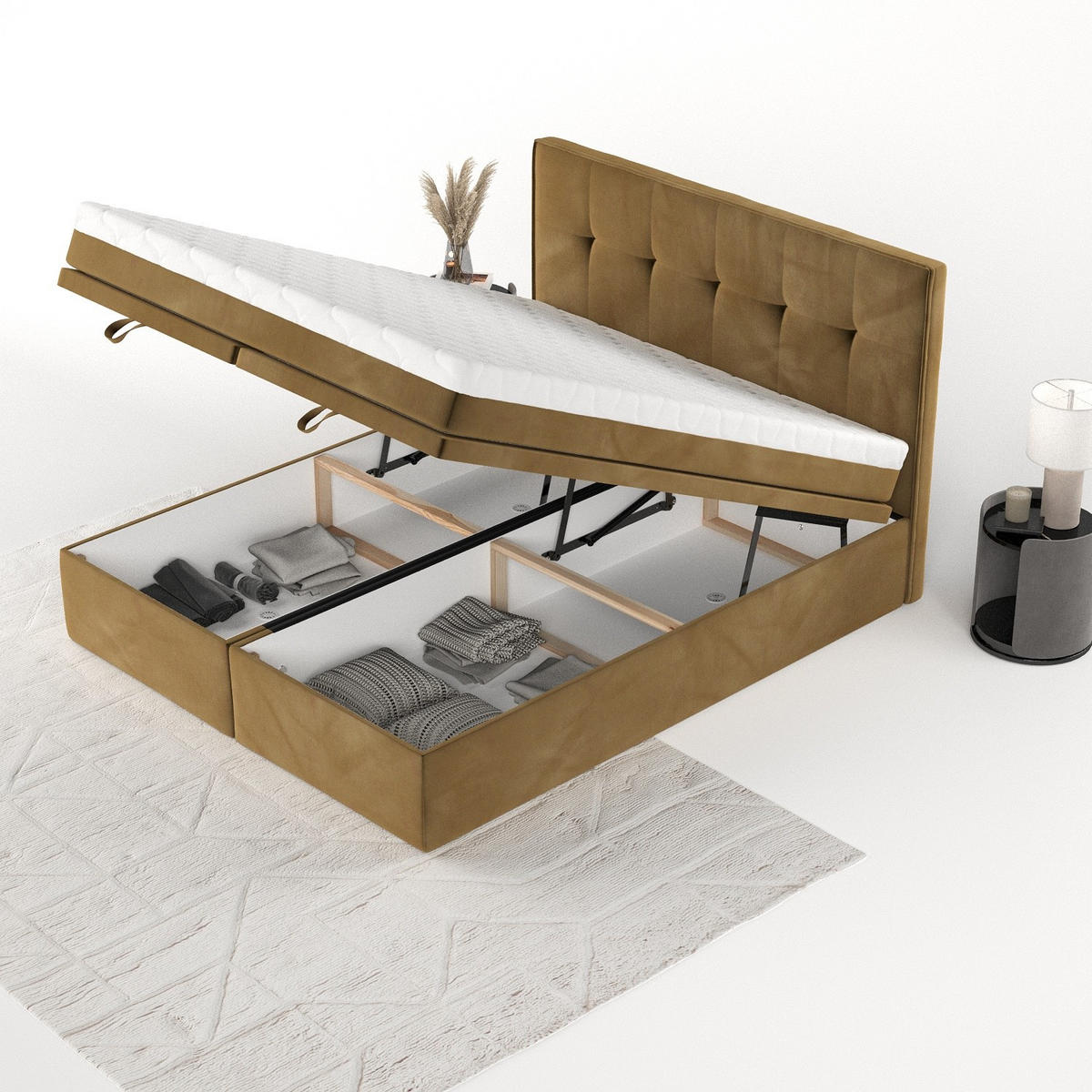 BOXBETT Arivo 160/200 cm Honiggelb im Kronos Stoff - Schwarz/Honig, Holz/Holzwerkstoff (160/200cm) - AltaBeds