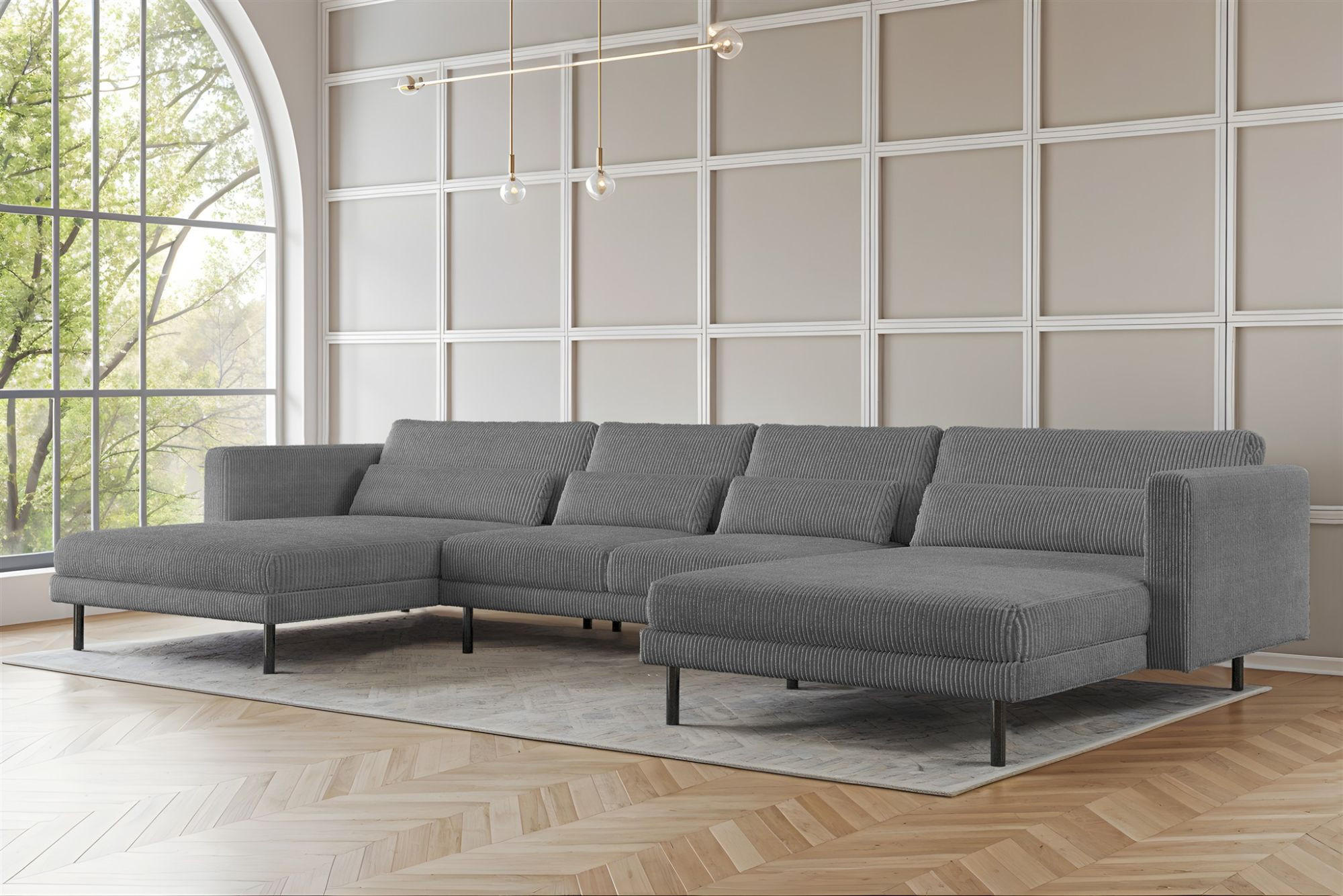 WOHNLANDSCHAFT Agada In Poso - Grau, Holzwerkstoff/Textil (391/83/174cm) - Fun Möbel
