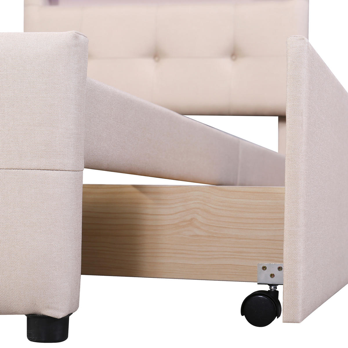 POLSTERBETT 90/200 cm in Beige mit 2 Schubladen und LED - Beige, Holzwerkstoff/Textil (90/200cm) - WISHDOR
