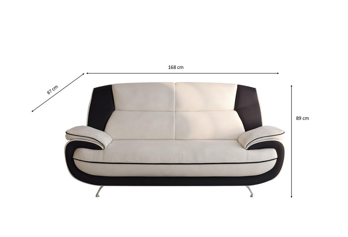 SOFA 2-Sitzer, Stoff Soft, Weiß + Schwarz, Palermo - Weiß, Holz (168/89/87cm) - Kaiser Möbel