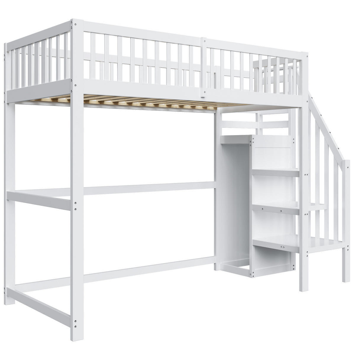 HOCHBETT 90/200 cm mit Treppe, Kleiderschrank und Stauraum, Weiß - Weiß, Holzwerkstoff (90/200cm) - Redom