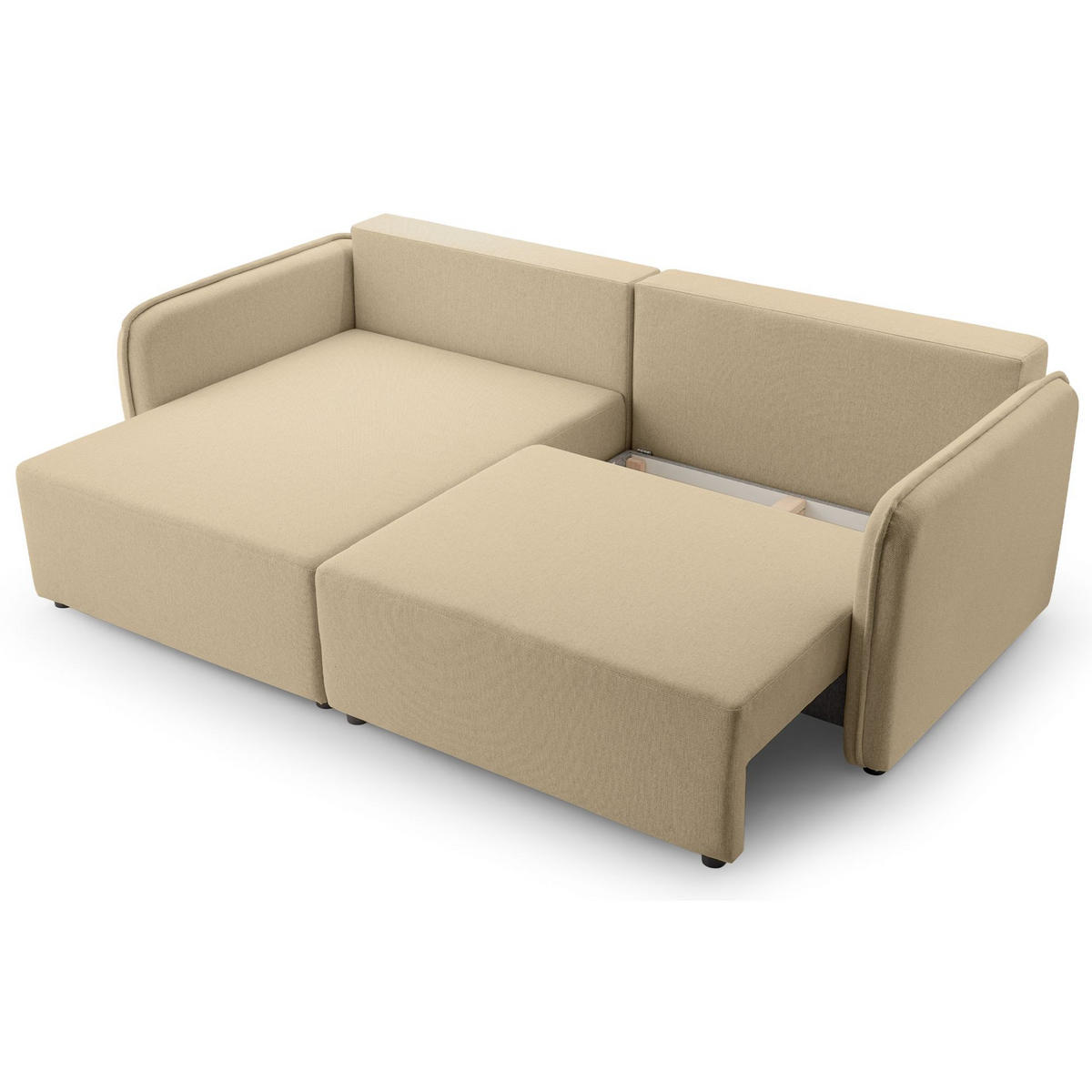 ECKSOFA Kassian, Beige Strukturstoff, linksseitig - Beige/Schwarz, Kunststoff/Textil (227/147cm) - Selsey