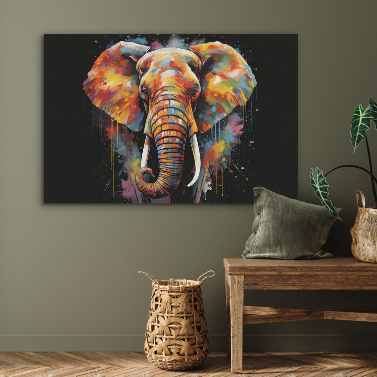 AKUSTIKBILD Elefant - Graffiti - Schwarz - Tiere - Farben Akustikpaneele 90x60 cm - Schwarz, Kunststoff (90/60/0.9cm) - MuchoWow