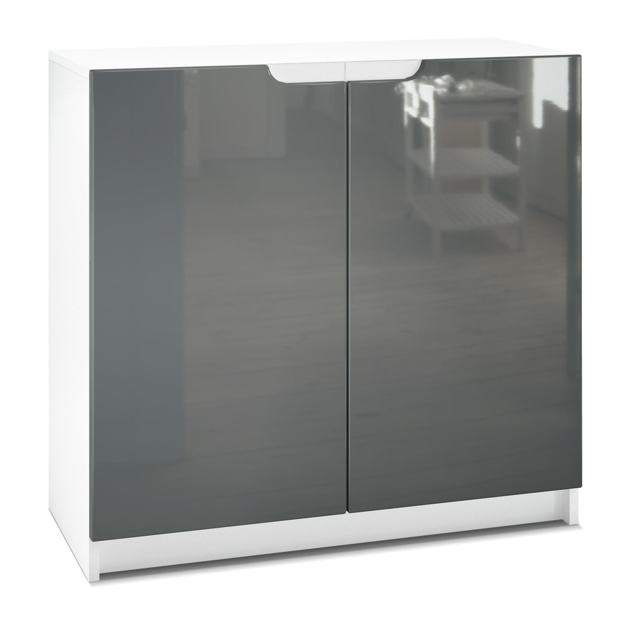 KOMMODE Logan Fronten in Grau Hochglanz - Grau, Holzwerkstoff (82/78/37cm) - Vladon