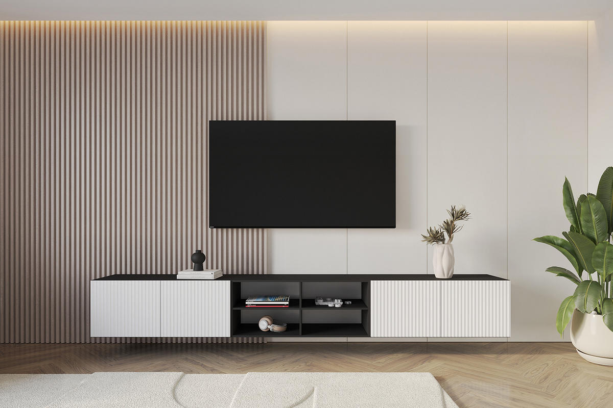 LOWBOARD NOA-2-W 3x100x40x41 cm - Schwarz / Weiß - Weiß, Holzwerkstoff (300/40/41cm) - ALTDECOR