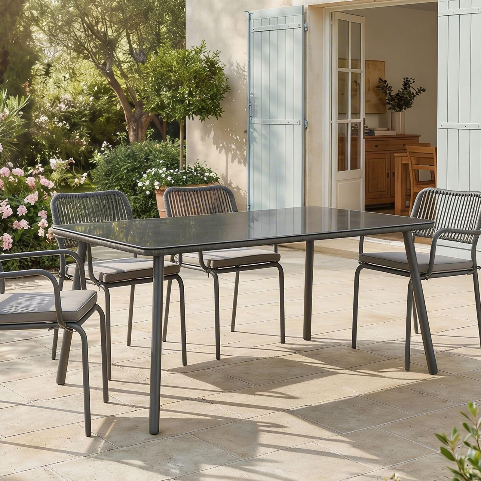 GARTENTISCH VOLONTE - Grau, Glas/Metall (90/160/75cm) - IDIMEX