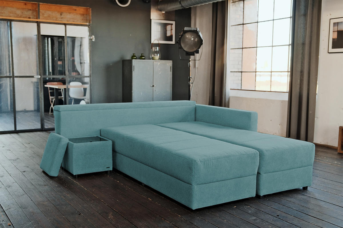SCHLAFSOFA IDA Petrol Webstoff - Petrol/Schwarz, Textil (287/229cm) - KAWOLA