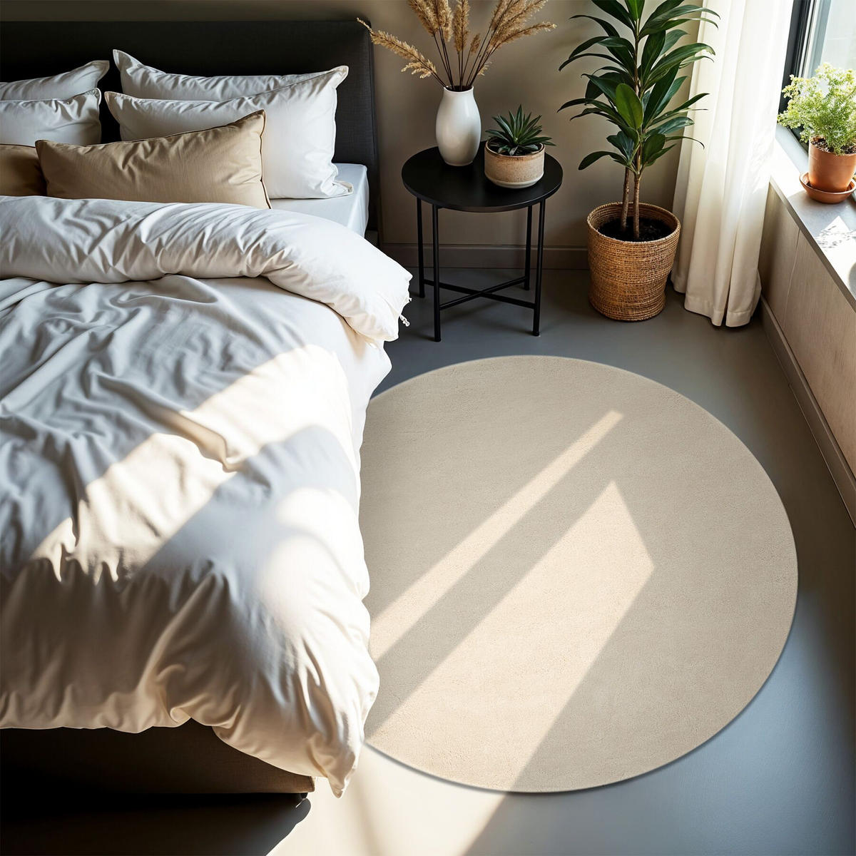 KURZFLORTEPPICH Soft Zone,rutschfeste Unterseite,beige - Beige, Kunststoff (120/120cm) - tectake