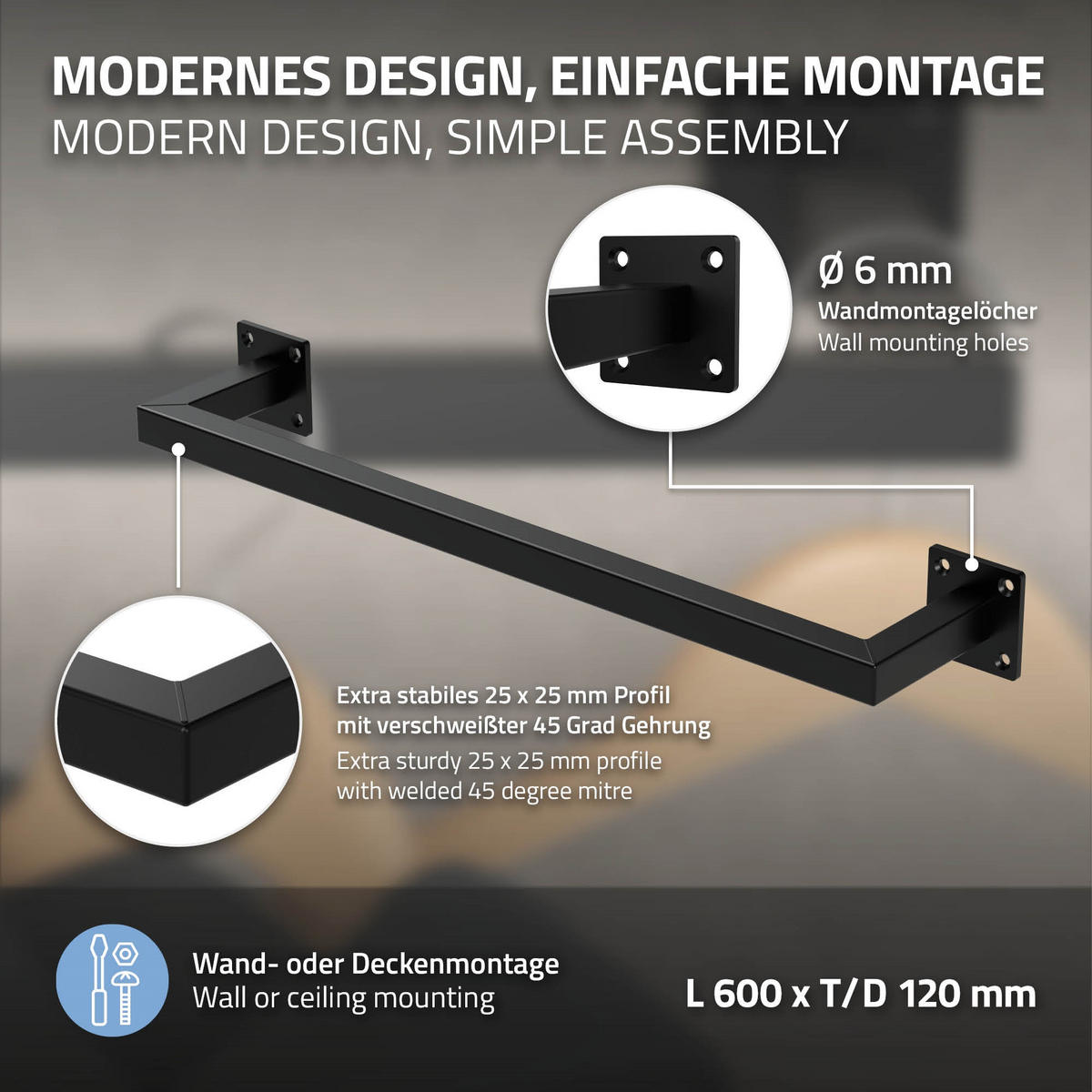 KLEIDERSTANGE 3er Set - Schwarz, Metall (12/6.5/64cm) - ML-DESIGN