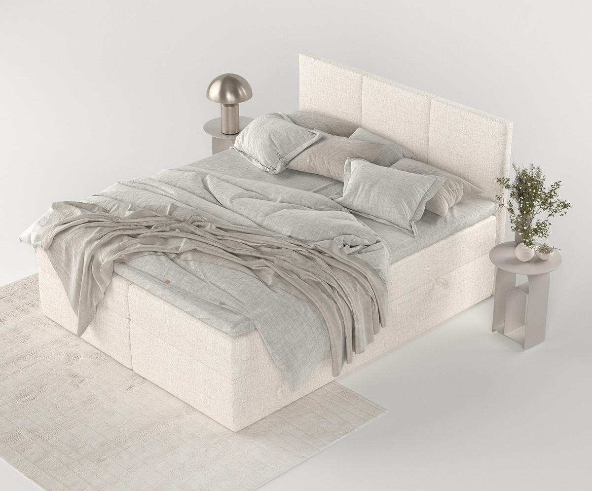 BOXBETT Jonah Creme 120/200 cm im Webstoff - Creme/Schwarz, Holz/Holzwerkstoff (120/200cm) - Maison de Reve