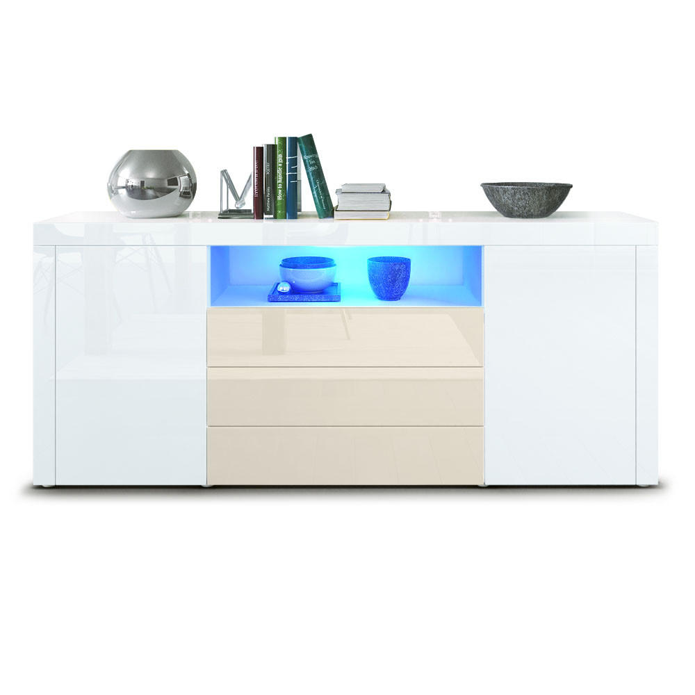 SIDEBOARD Santiago Weiß Hochglanz / Creme Hochglanz - Weiß Hochglanz, Holzwerkstoff (167/72/35cm) - Vladon