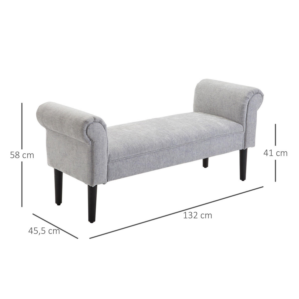 POLSTERBANK Sitzbank Sitzhocker elegant Leinenstoff Hellgrau 132 x 45,5 x 58 cm - Hellgrau, Kunststoff (45.5/58/132cm) - HOMCOM