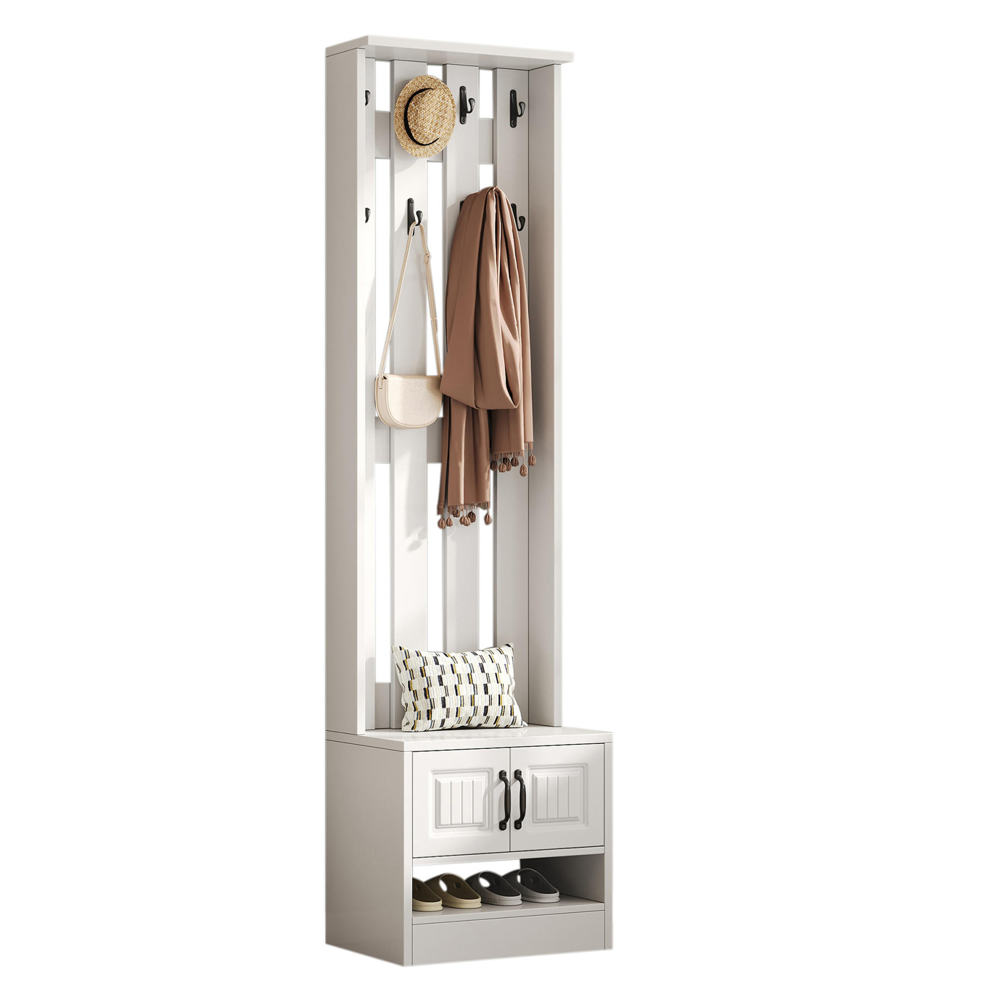 SCHUHSCHRANK 50/36/190 cm in Weiß mit 2 Türen und Garderobenhaken - Weiß, Holzwerkstoff (50/190/36cm) - Flora Grace