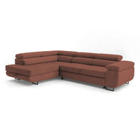 ECKSOFA Velmo mit Bettkasten und Schlaffunktion, verstellbaren Kopfstützen, in L-Form - Hellrosa, Textil (275/203cm)