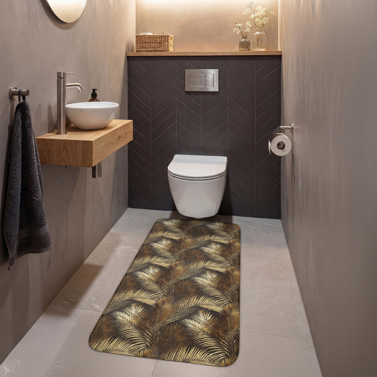 WC PŘEDLOŽKA Tropical - Listy - zlaté 60x120 cm - zlatá, textil/plast (60/1cm) - OnlyWow