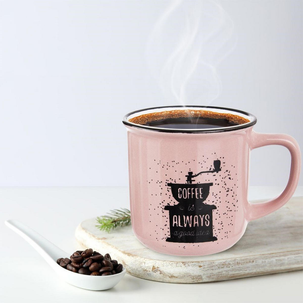 KERAMIK-KAFFEEBECHER, Keramik, rosa, 370 ml - Weiß, Keramik (0.37L) - Orion 