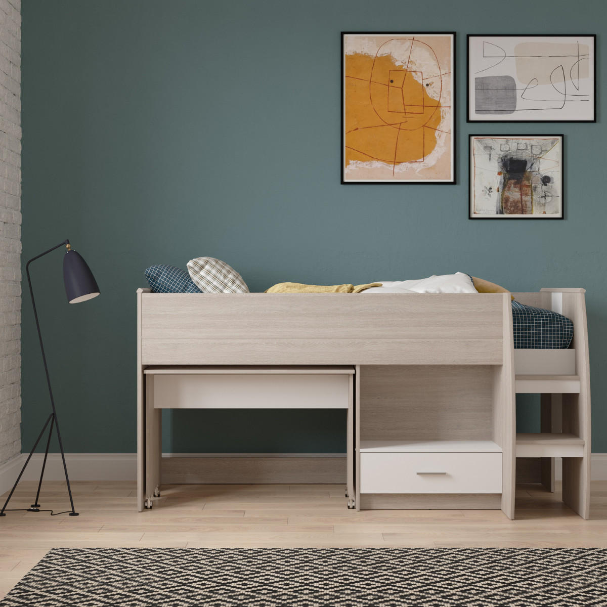 KOMBIBETT mit Schreibtisch 90x200 cm Lattenrost inklusive - nano 120,9/204,5/103,3 cm - Apfelbaumfarben, Holzwerkstoff - Calicosy