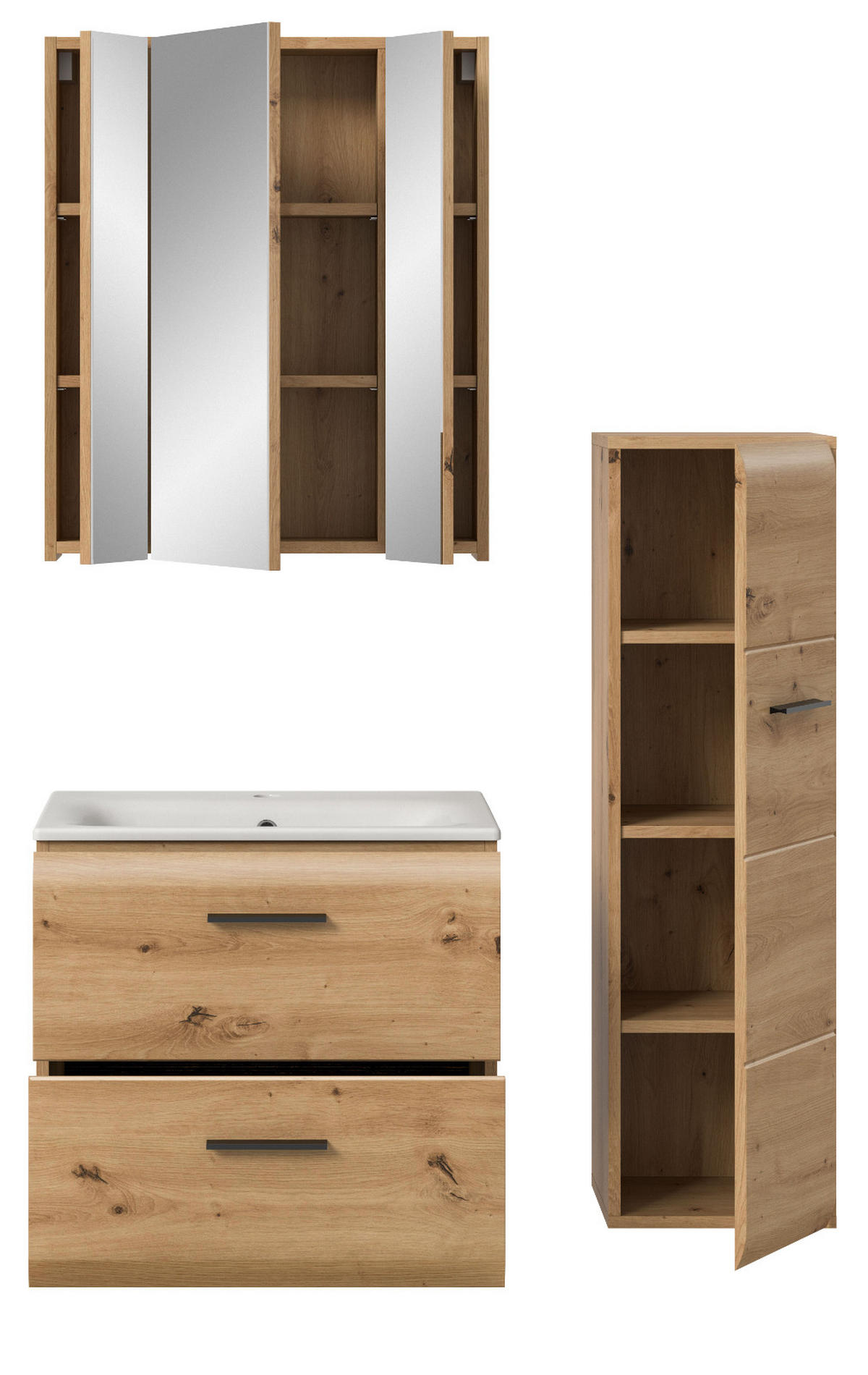 BADMÖBEL SET 3-teilig in Artisan Eiche, Badkombination 105 x 185 cm, Cover - Schwarz/Eiche Artisan, Glas/Keramik (105/185/30cm) - Inn.Furn