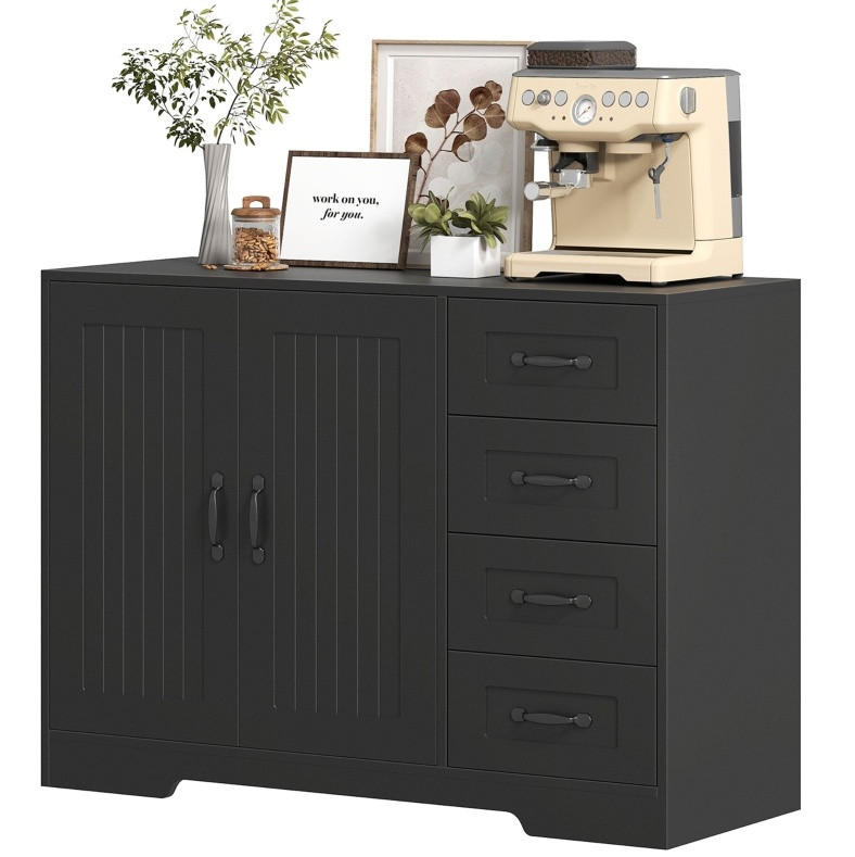 SIDEBOARD 105/40/76 cm aus Holzwerkstoff mit 4 Schubladen und verstellbarem Einlegeboden Schwarz - Schwarz, Holz (105/76/40cm) - Modenvie