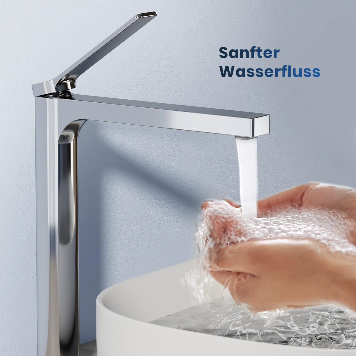 WASCHTISCHARMATUR mit Zertifiziertem Filterelement Verchromt Hoher Stil - Chromfarben, Metall (23.3/4.6/33.5cm) - EMKE