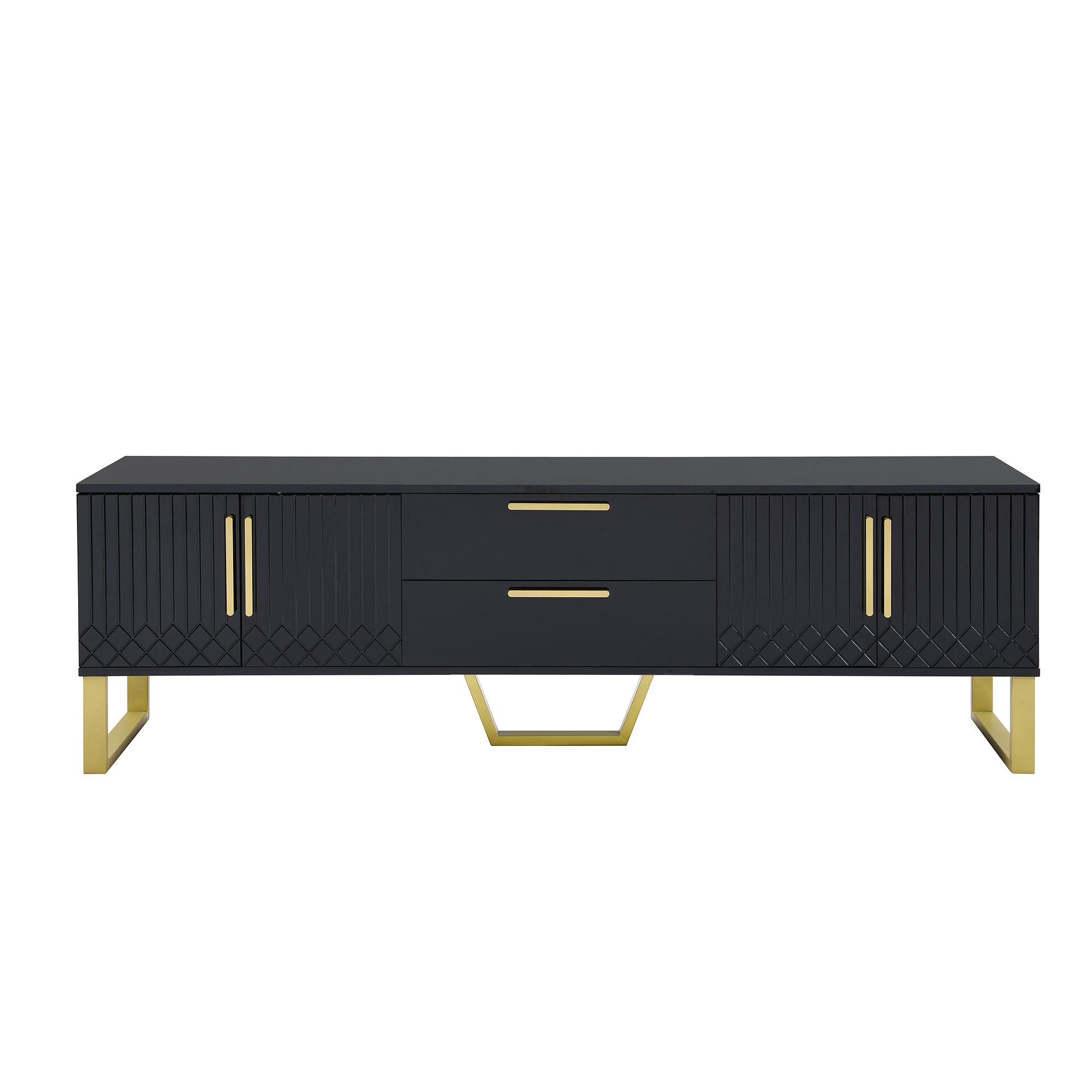 TV-SCHRANK Schwarz Hochglanz 170/40/53,5 cm Goldgriffe Goldfüße Gravierte Türen - Schwarz, Karton (40/53.5/170cm) - PANGIVO