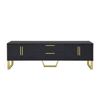 TV-SCHRANK Schwarz Hochglanz 170/40/53,5 cm Goldgriffe Goldfüße Gravierte Türen - Schwarz, Karton (40/53.5/170cm) - PANGIVO