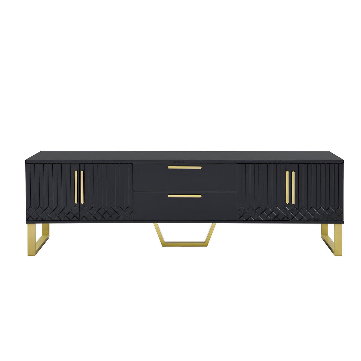 TV-SCHRANK Schwarz Hochglanz 170/40/53,5 cm Goldgriffe Goldfüße Gravierte Türen - Schwarz, Karton (40/53.5/170cm) - PANGIVO